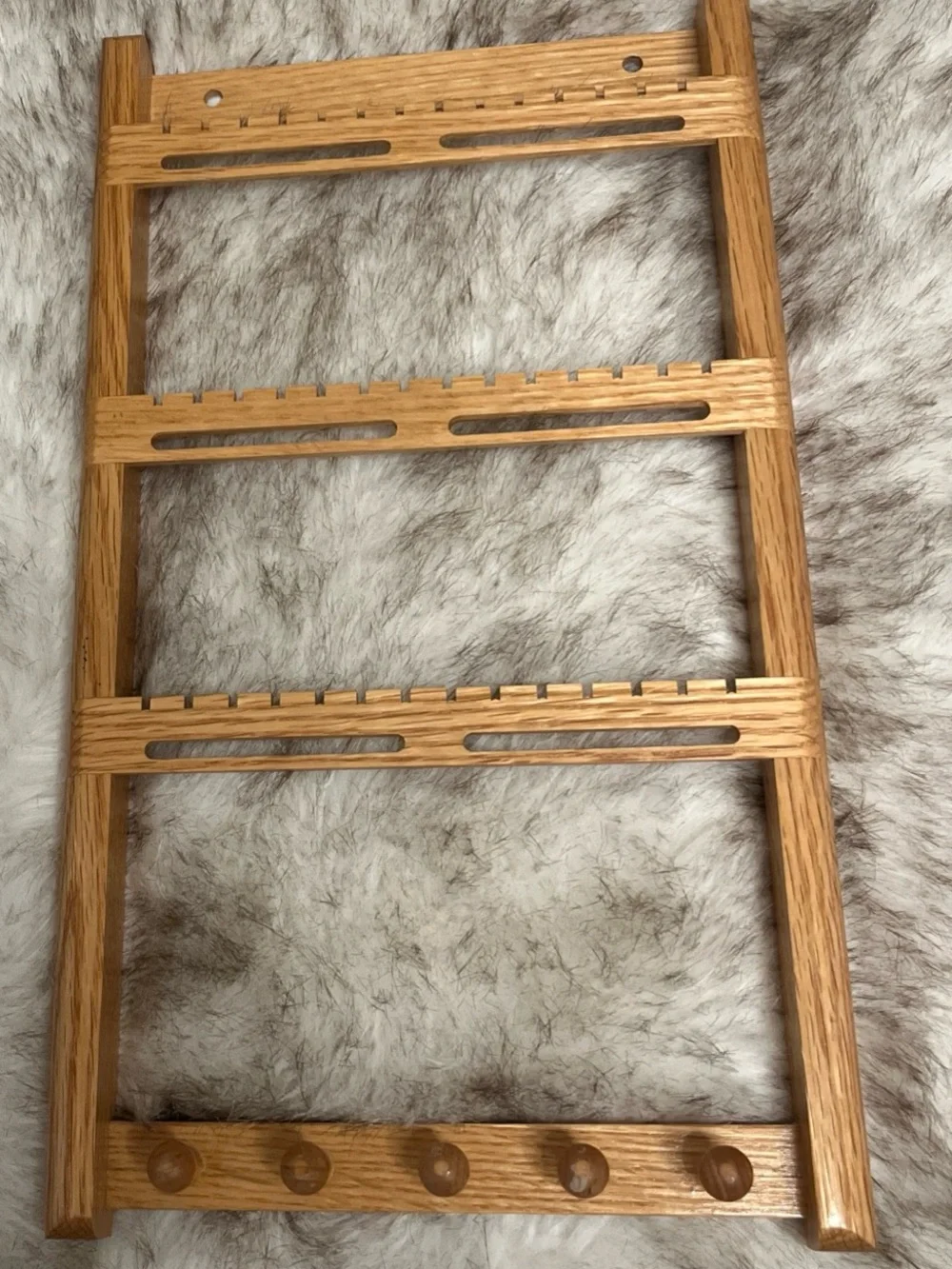 Wood Wood Oak-Tone Wall Jewelry Organizer with Pegs